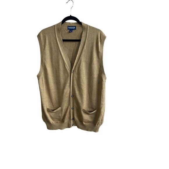 Paul Fredrick Brown Merino Wool Cardigan Sweater Vest Size XL - Picture 2 of 7